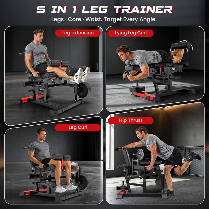 5 IN 1 LEG TRAINER  
Legs • Core • Waist. Target Every Angle.  

Leg extension  
Lying Leg Curl  
Leg Curl  
Hip Thrust