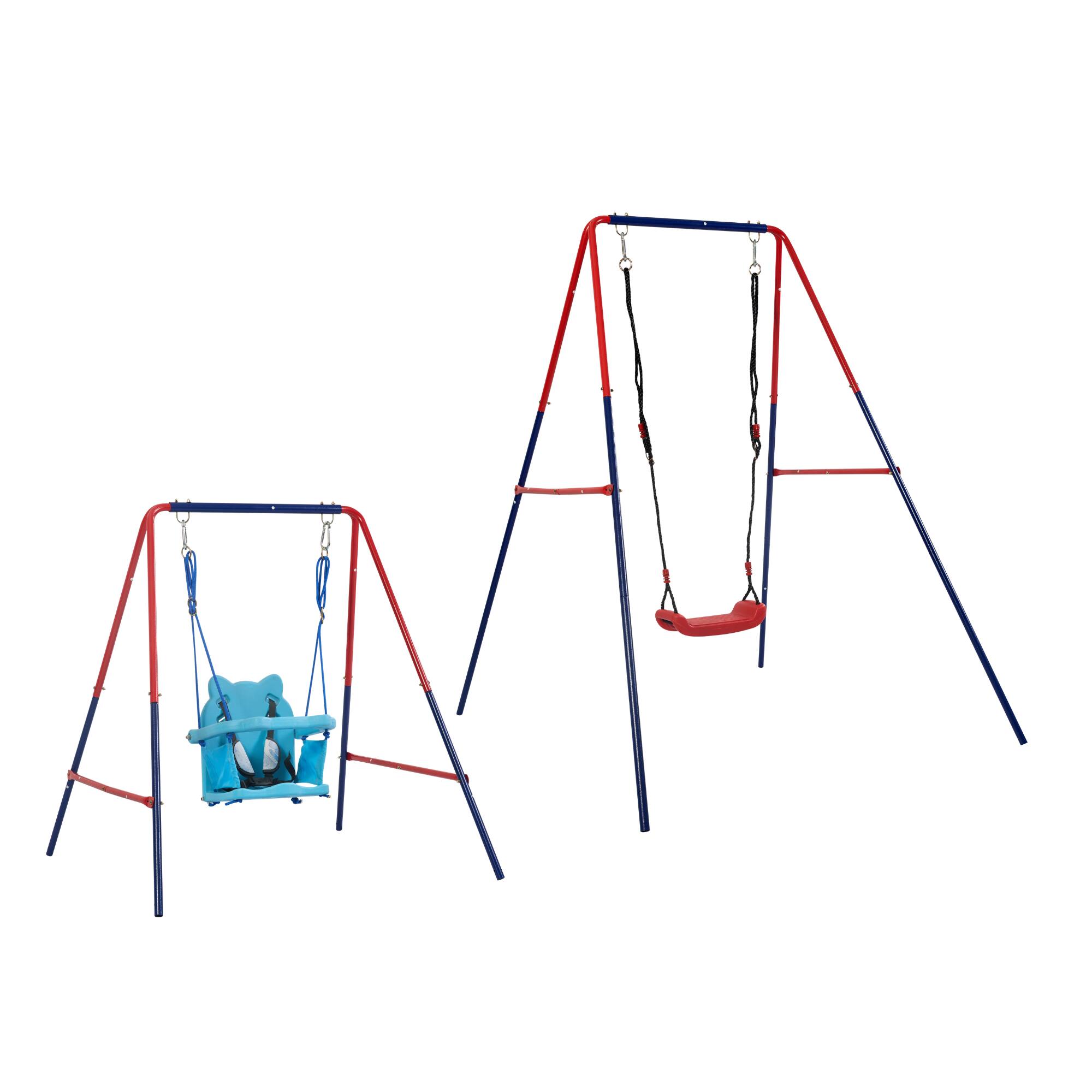 Alt View 1. Siljoy - Blue & Green 2‑in‑1 Baby Swing Set, 110 lb Capacity, Grow‑With‑Me Design, for Age 3+ Outdoor Play - Blue+Red.