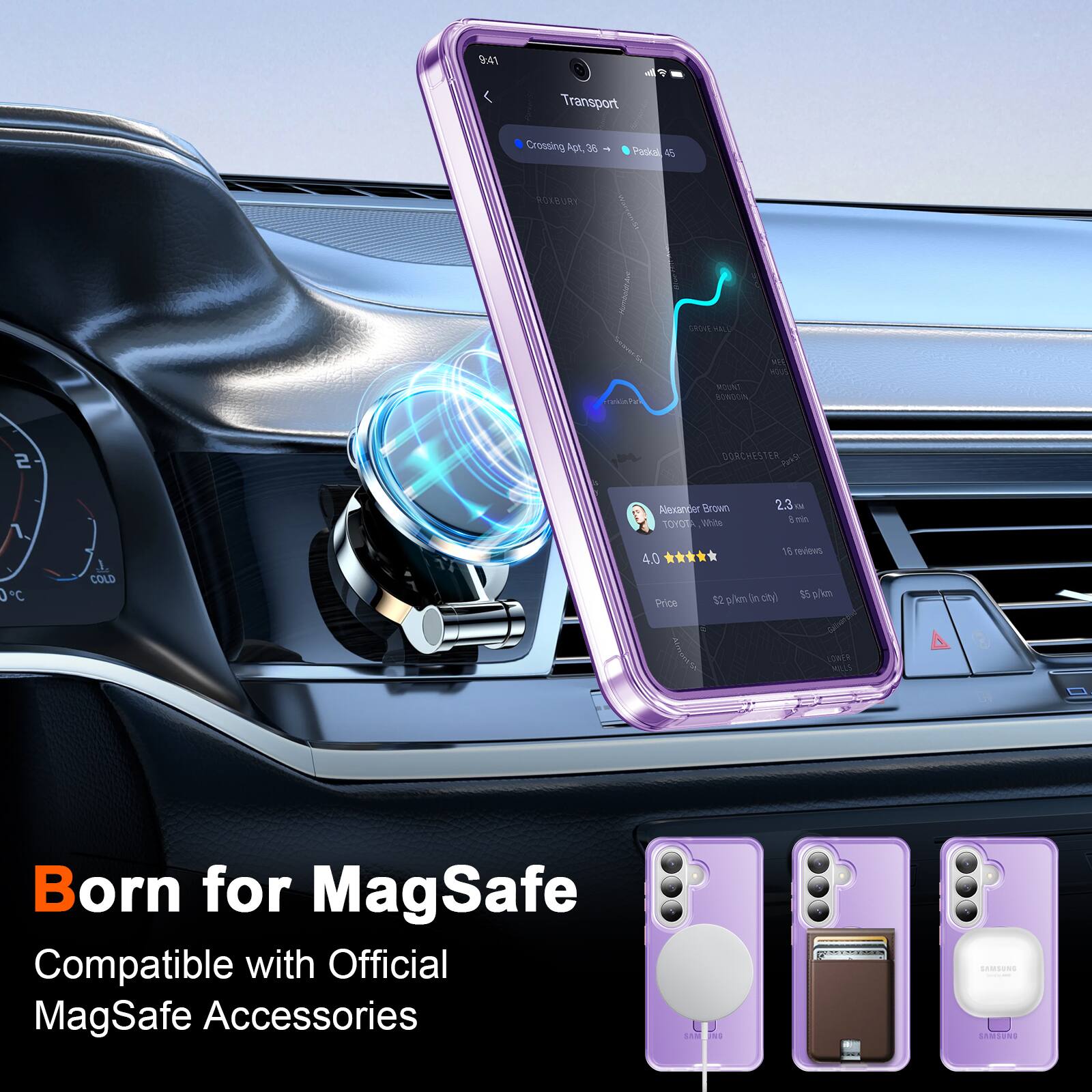 9:41  
Transport  
Crossing At.38 Padkcal 4 ROERURE 18OS M WIL m CUAte MOINT COROUN S DOACHESTER m Brown YOT hite 2.3 va 1 mn 0 C J COLD 4.0 Price T8 reviews 0fkm Un cty) 5 sikm 12 SONER ML Born for MagSafe Compatible with Official MagSafe Accessories

Born for MagSafe  
Compatible with Official MagSafe Accessories