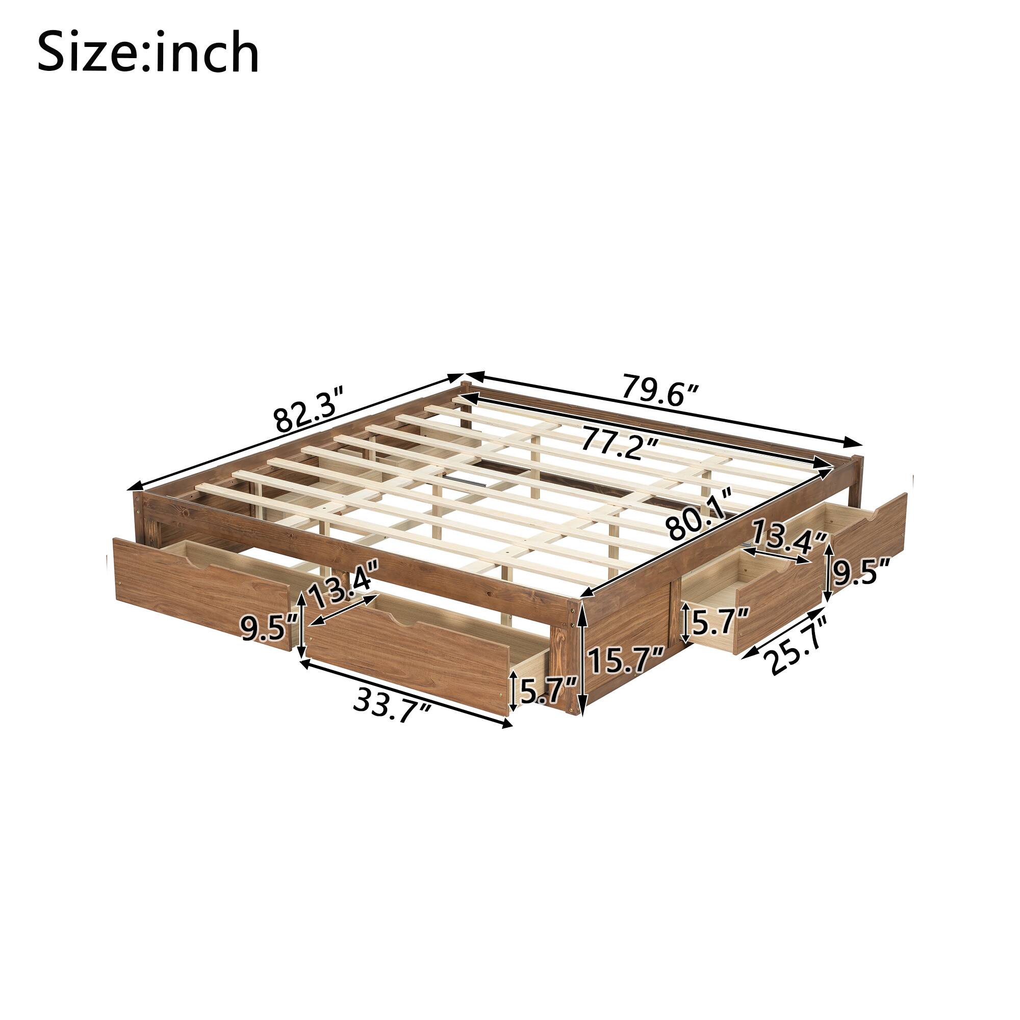 Size: inch  
82.3" 13.4" 9.5" 33.7" 79.6" 77.2" 80.1" 13.4" 9.5" 15.7" 15.7" 25.7" 15.7"