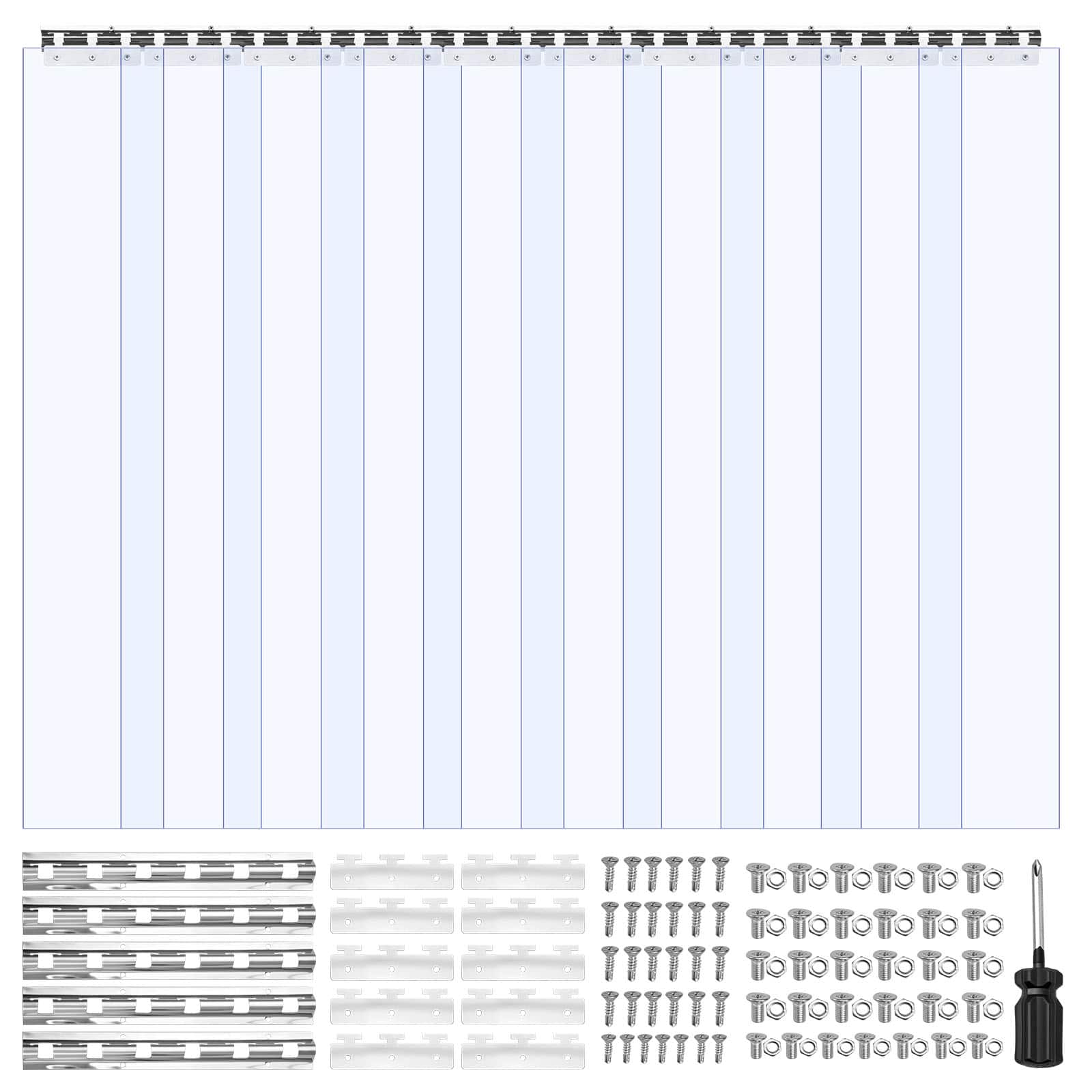 VEVOR - Clear PVC Strip Curtain, 96 in Height x 60 in Width x 0.08 in Thickness, 10 PCS Walk in Freezer Cooler Curtain Strips - Light blue