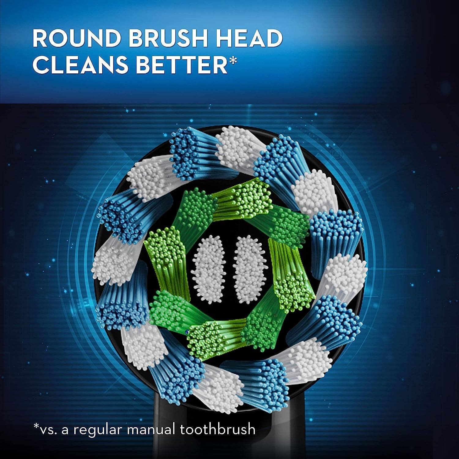 ROUND BRUSH HEAD  
CLEANS BETTER*  
*vs. a regular manual toothbrush