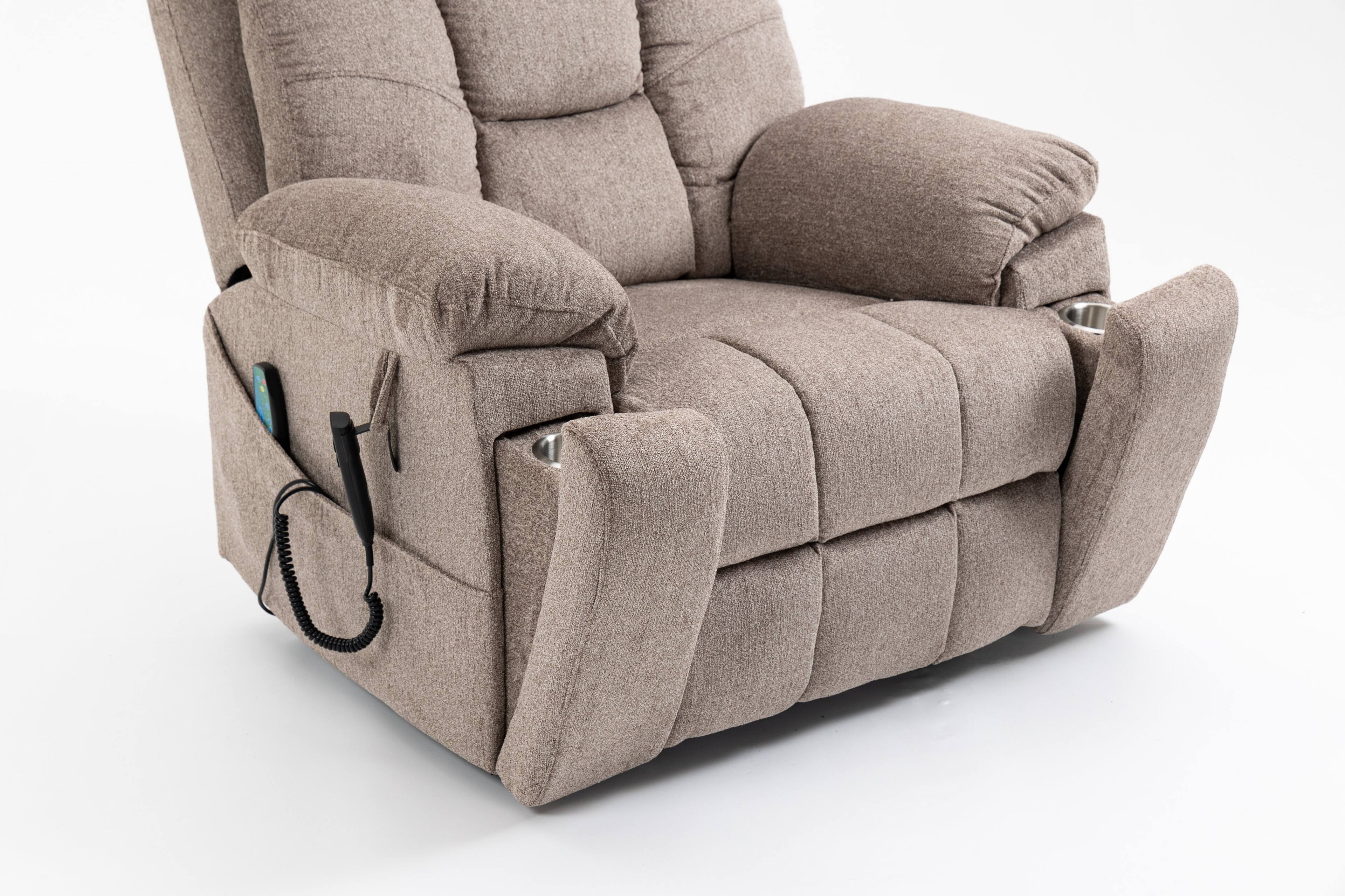 Angle. TinyHomie - Old age electric lift chair flat high density foam electric sofa with heating and massage functions can tilt - Brown.