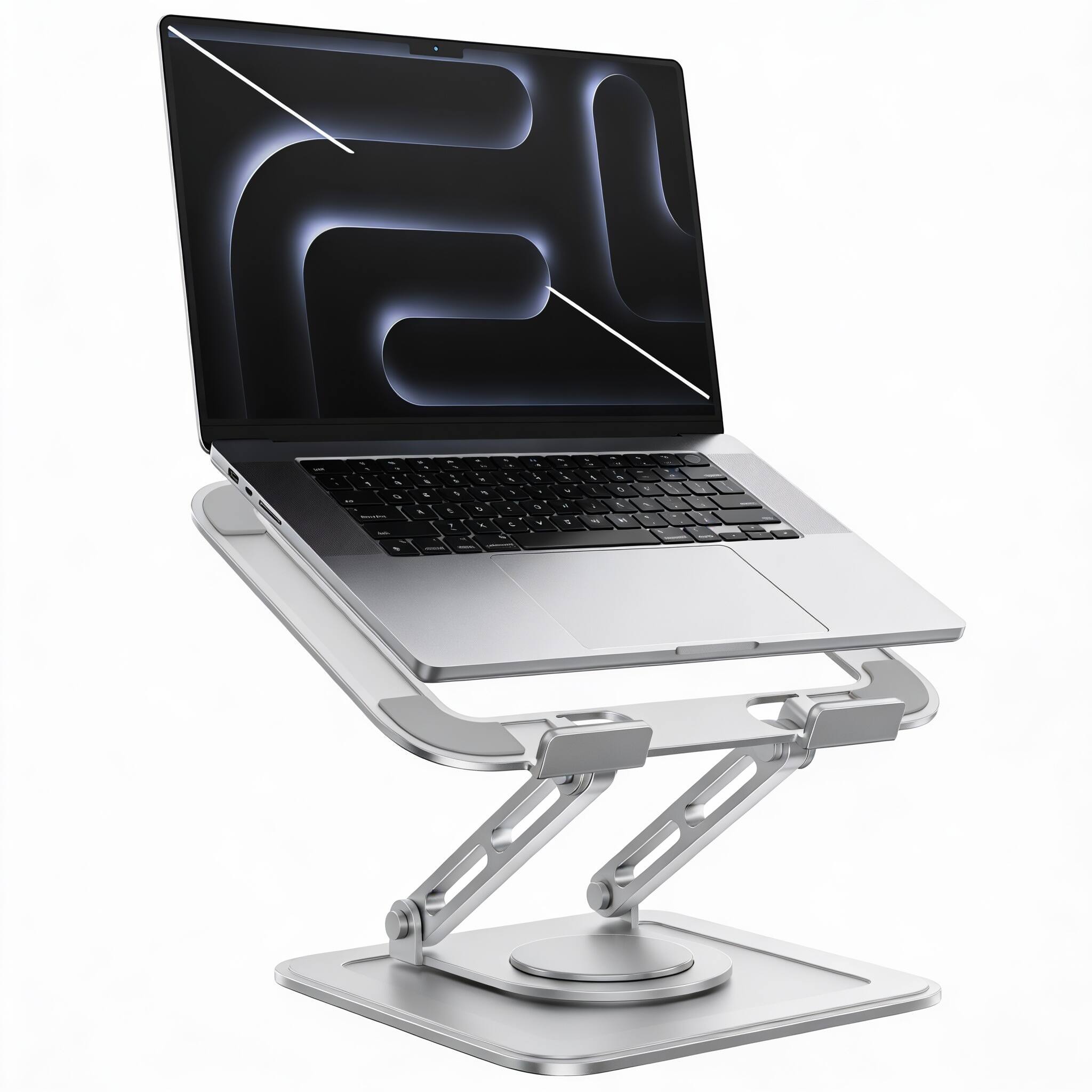 Front. Frangdom - Adjustable Foldable Aluminum Laptop Stand with Heat-Vent - White 360° rotating base, fits 10-16" laptops.