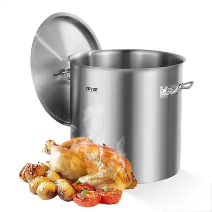 Front. VEVOR - Stainless Steel Stockpot, 53 Quart Large Cooking Pots, Cookware Sauce Pot with Lid, and Handle, Grade Stock Pot - Stainless steel color.
