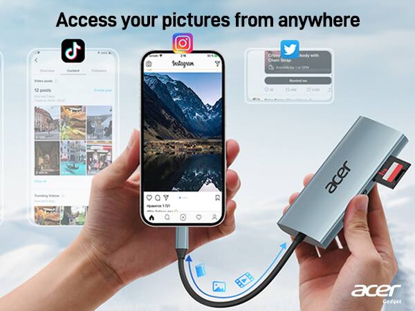 Access your pictures from anywhere

- Instagram
- Twitter
- Trello
- Google Drive
- Dropbox

Acer Gadget