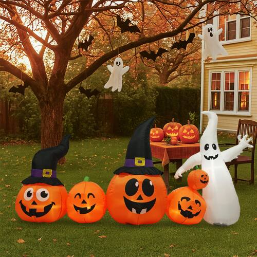 Alt View 6. Winado - Halloween Inflatable Ghost Pumpkin 8FT Length, Blow Up Decorations with Light for Holiday In/Outdoor Yard Party Garden - Orange & White.