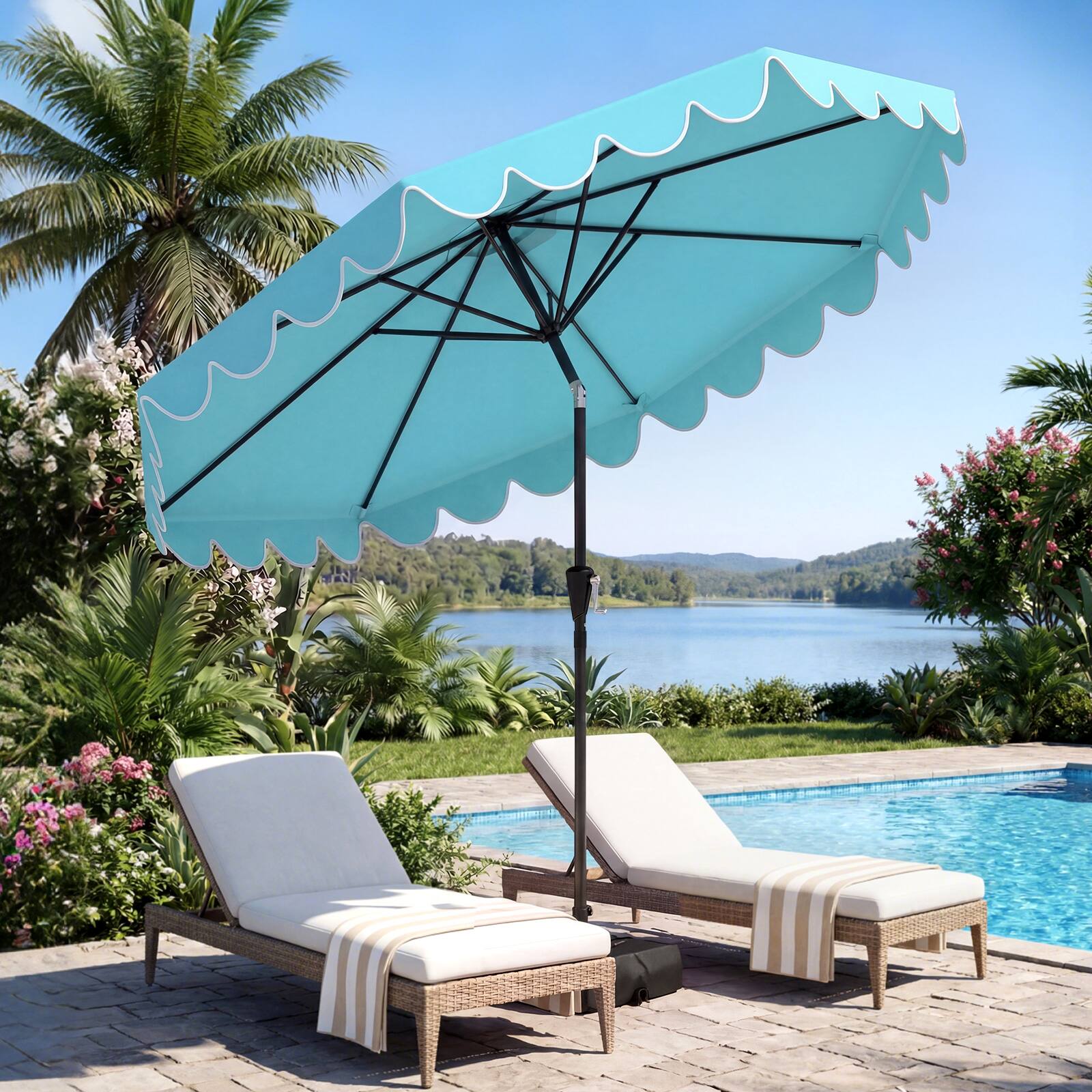 Alt View 1. Costway - Costway 10 FT Patio Umbrella with Weighted Base, Sandbags, Push Button Tilt & Crank - Turquoise.
