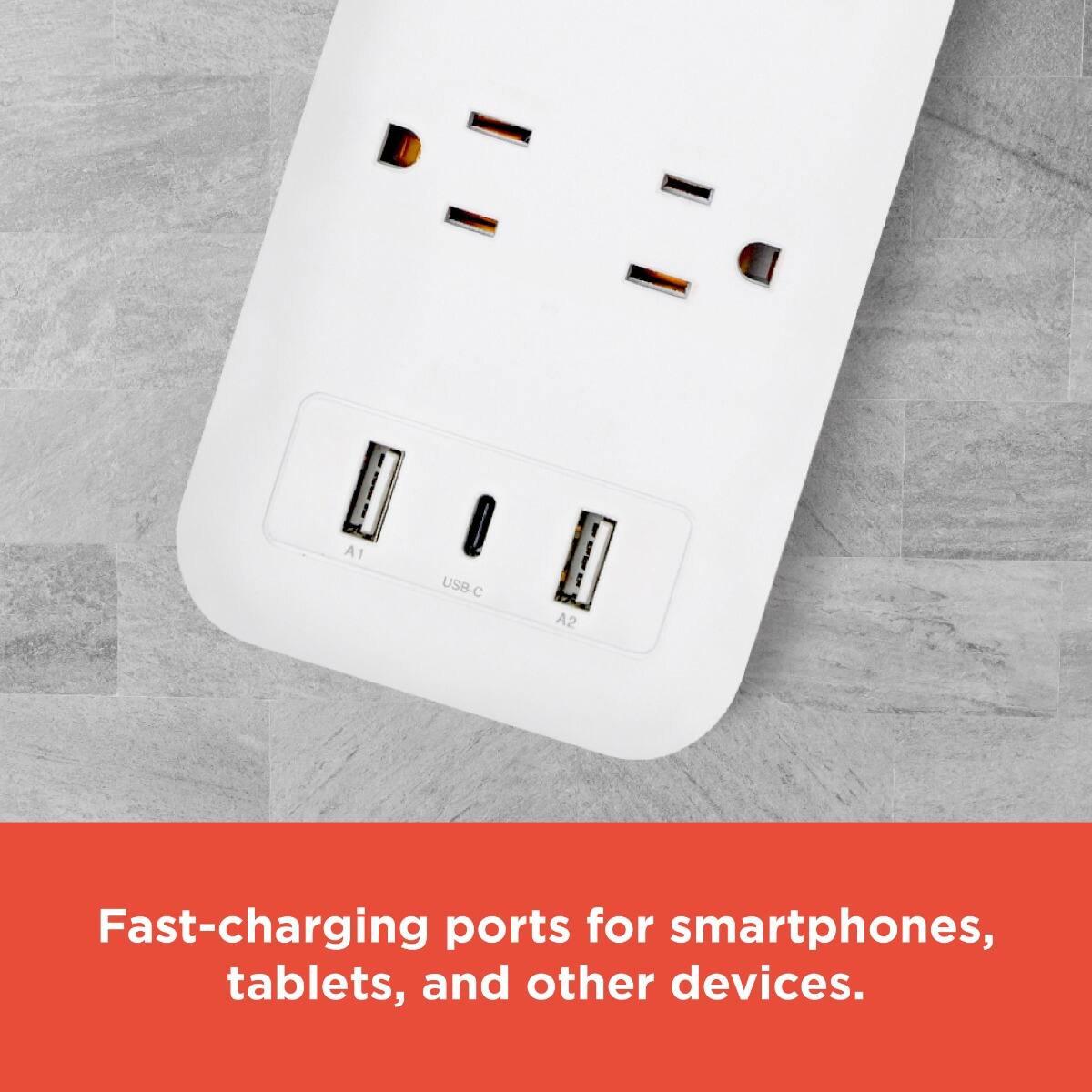 A1 USB-C  
A2 Fast-charging ports for smartphones, tablets, and other devices.