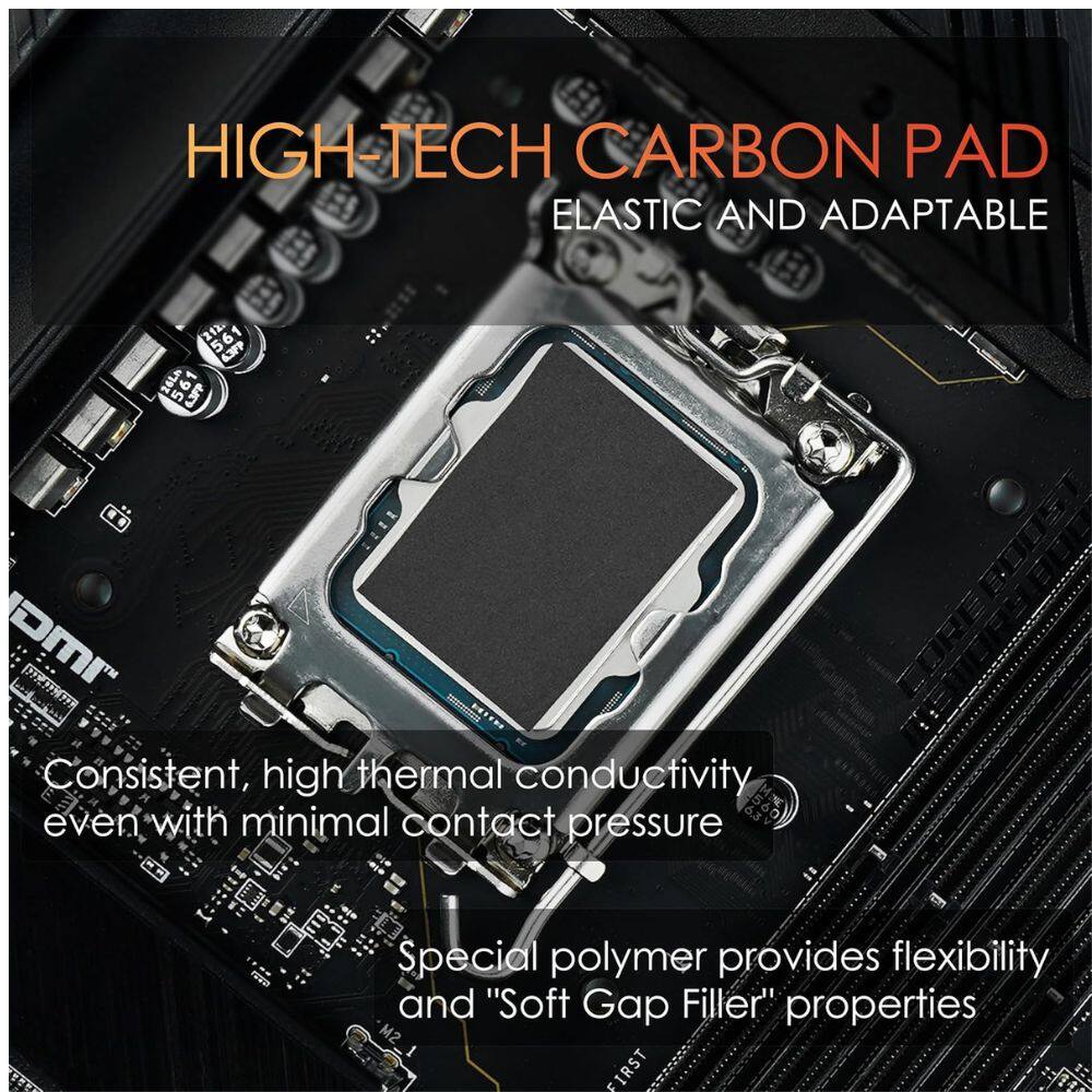 HIGH-TECH CARBON PAD  
ELASTIC AND ADAPTABLE  

Consistent, high thermal conductivity even with minimal contact pressure  

Special polymer provides flexibility and "Soft Gap Filler" properties