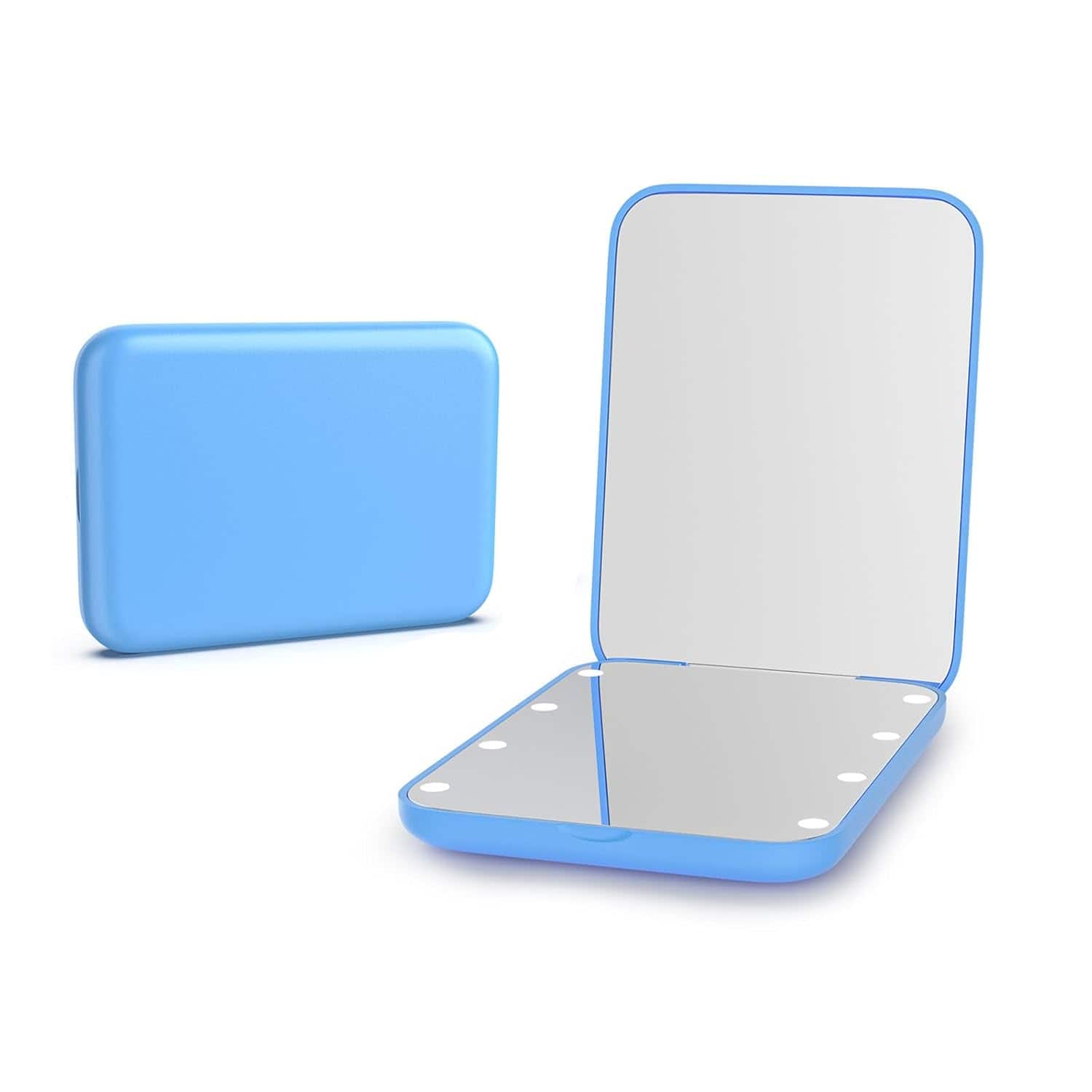 Stamp n Camp - Kintion Pocket Mirror, 1X/3X Magnification LED Compact Travel Makeup Mirror with Light for Purse, 2-Sided, Portable - Blue