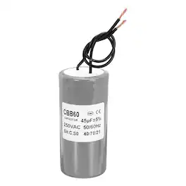 Unique Bargains - 45uF CBB60 Running Capacitor, AC 250V 2 Wires 50/60Hz Cylinder 95x45mm Grey for Water Pumps, Washing Machines - Gray