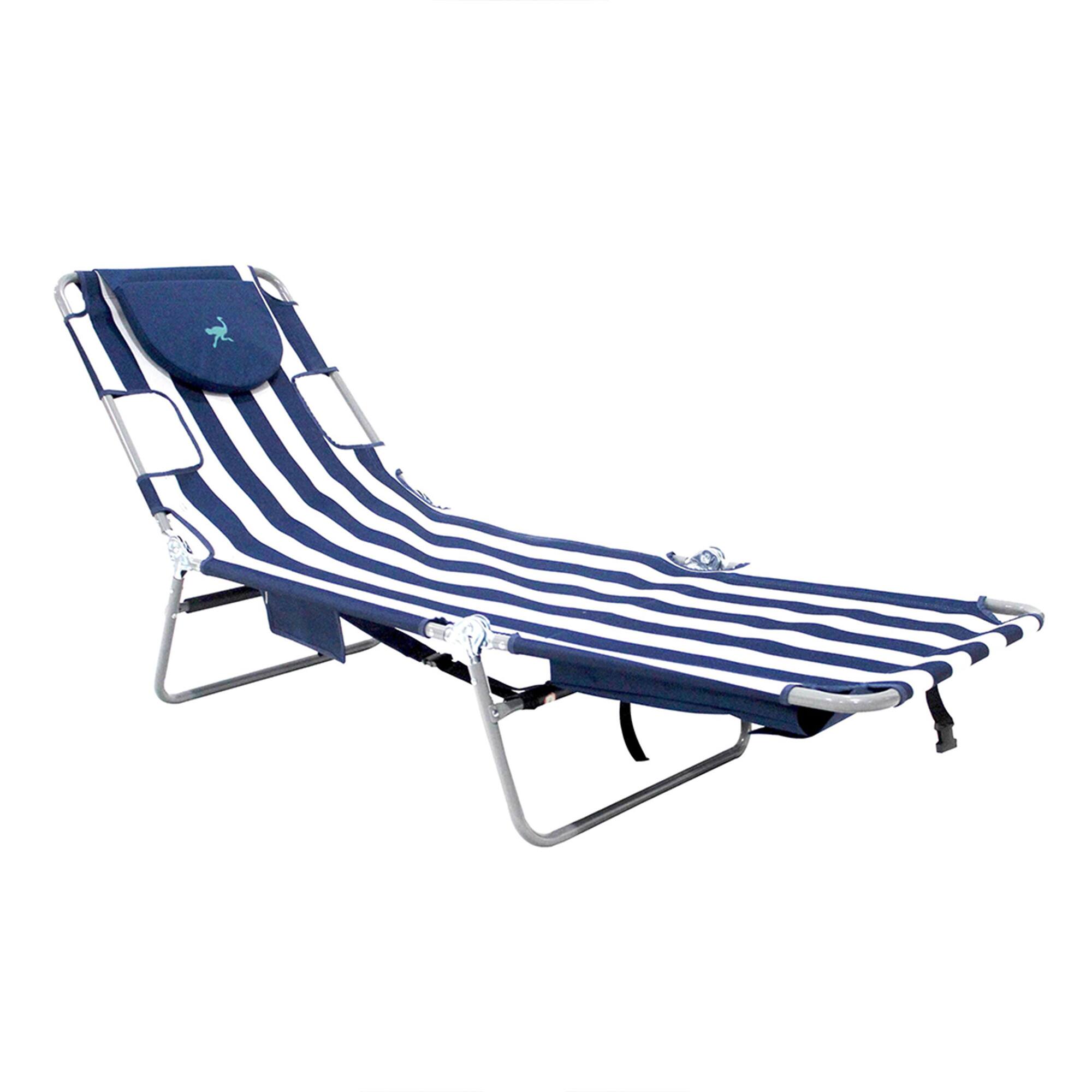 Alt View 4. Ostrich - Ostrich Backpack Chaise Folding Lounge Chair w/Storage Bag, Navy Stripe (2 Pack) - Striped.