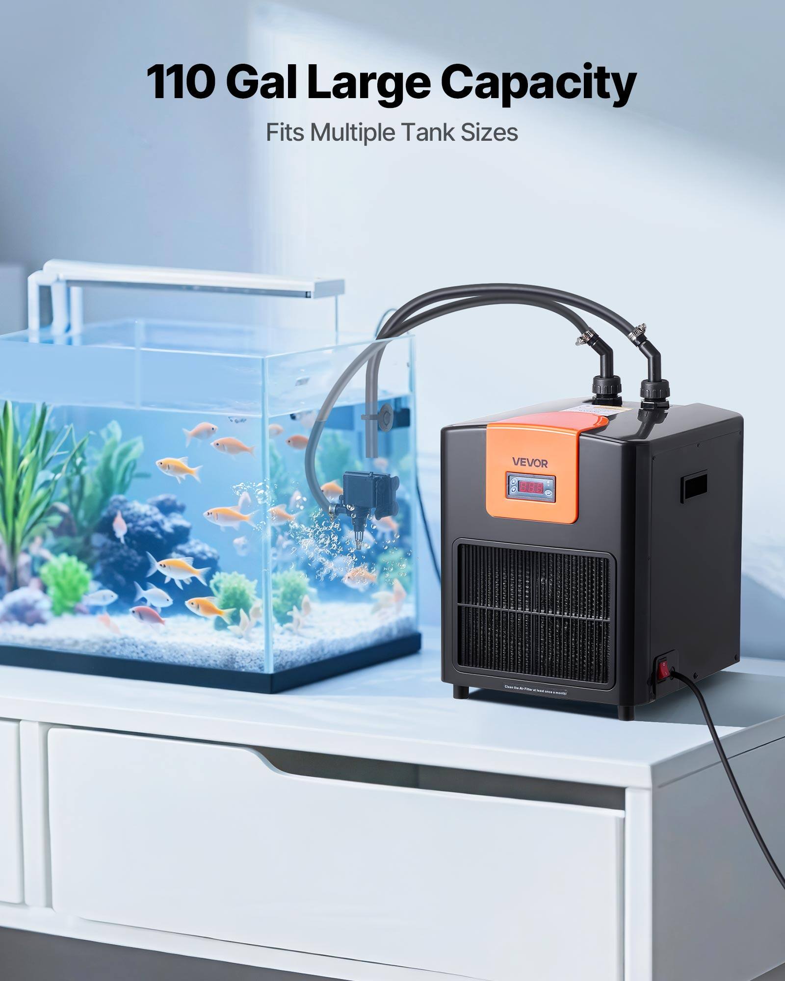 110 Gal Large Capacity  
Fits Multiple Tank Sizes