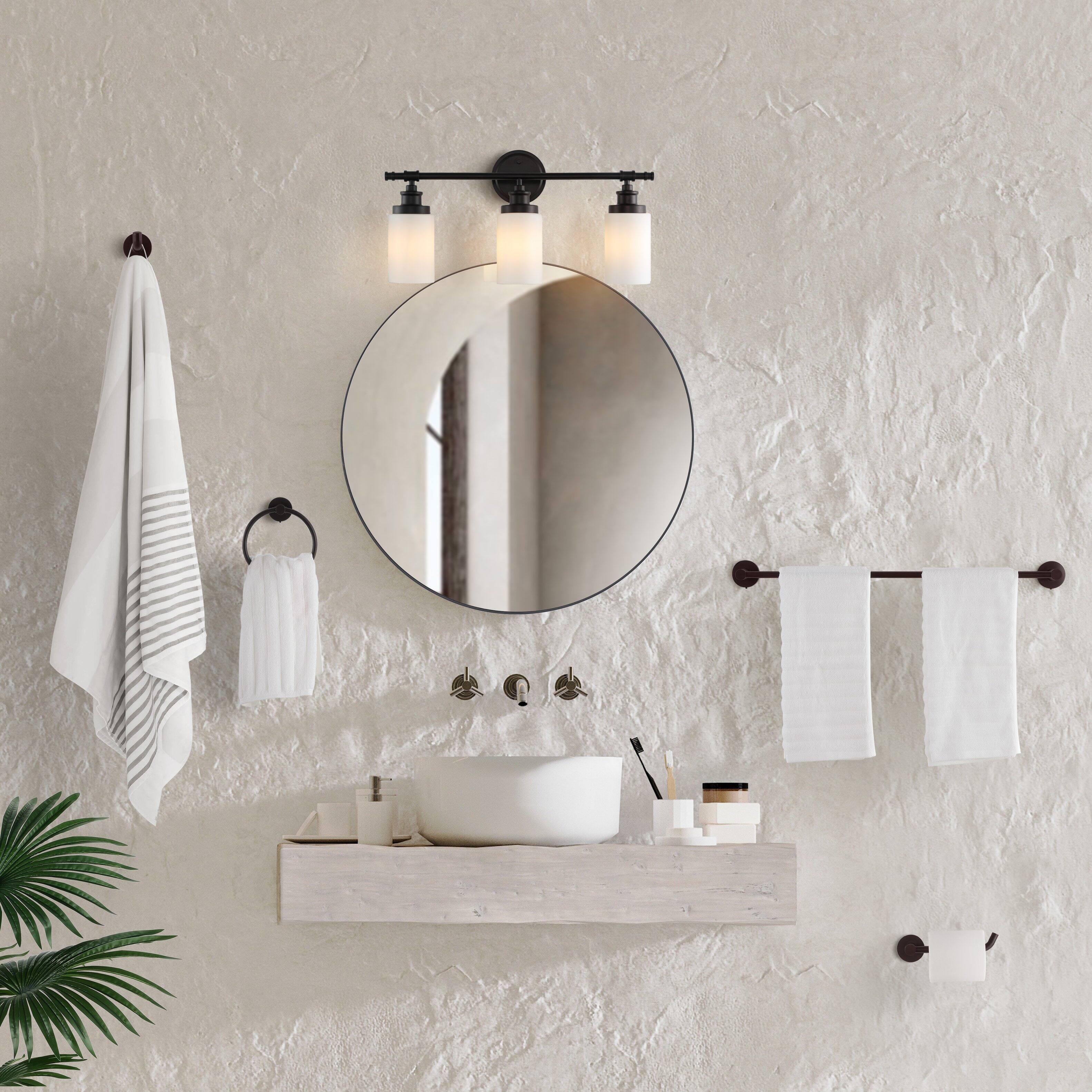 Alt View 1. Jonathan Y - Egan 23.25" 3-Light Vanity Light with Frosted Glass Shades and Bathroom Accessory Set, Oil Rubbed Bronze (5-Piece) - Oil Rubbed Bronze.