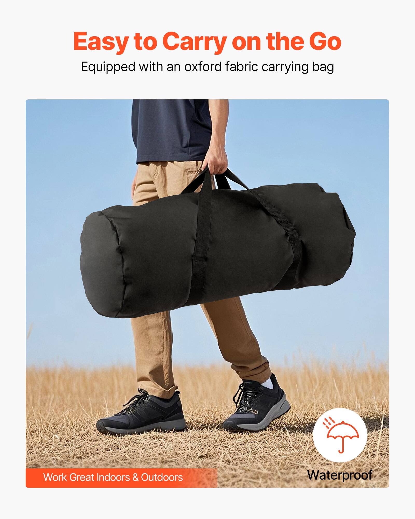 Easy to Carry on the Go  
Equipped with an oxford fabric carrying bag  

Work Great Indoors & Outdoors  

Waterproof