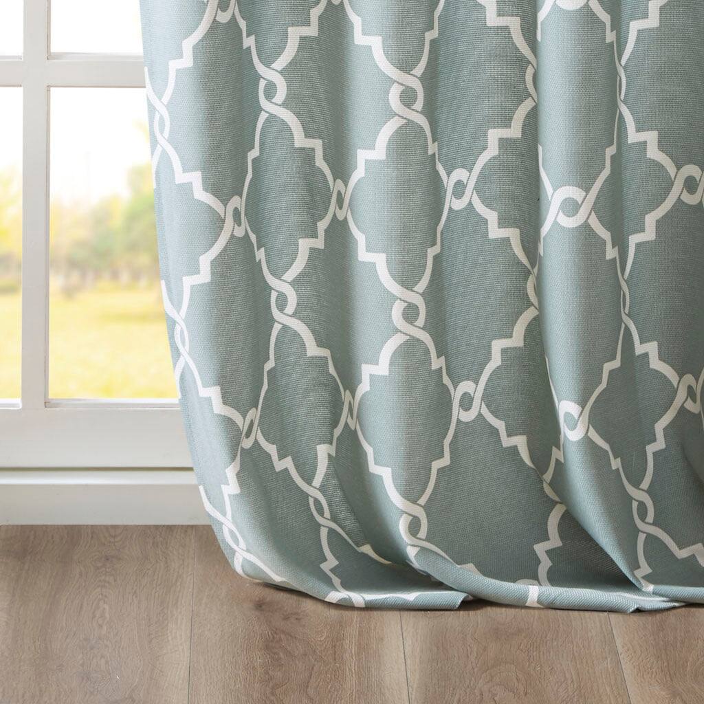 Alt View 2. BreeBe - Fretwork Print Grommet Top Window Curtain Panel(Only 1 Pc Panel) - Seafoam + White.