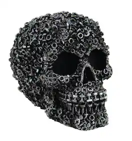 Zeckos - Scrap Head Steampunk Junk Pile Nuts & Bolts Covered Skull Statue 6 inch - Silver
