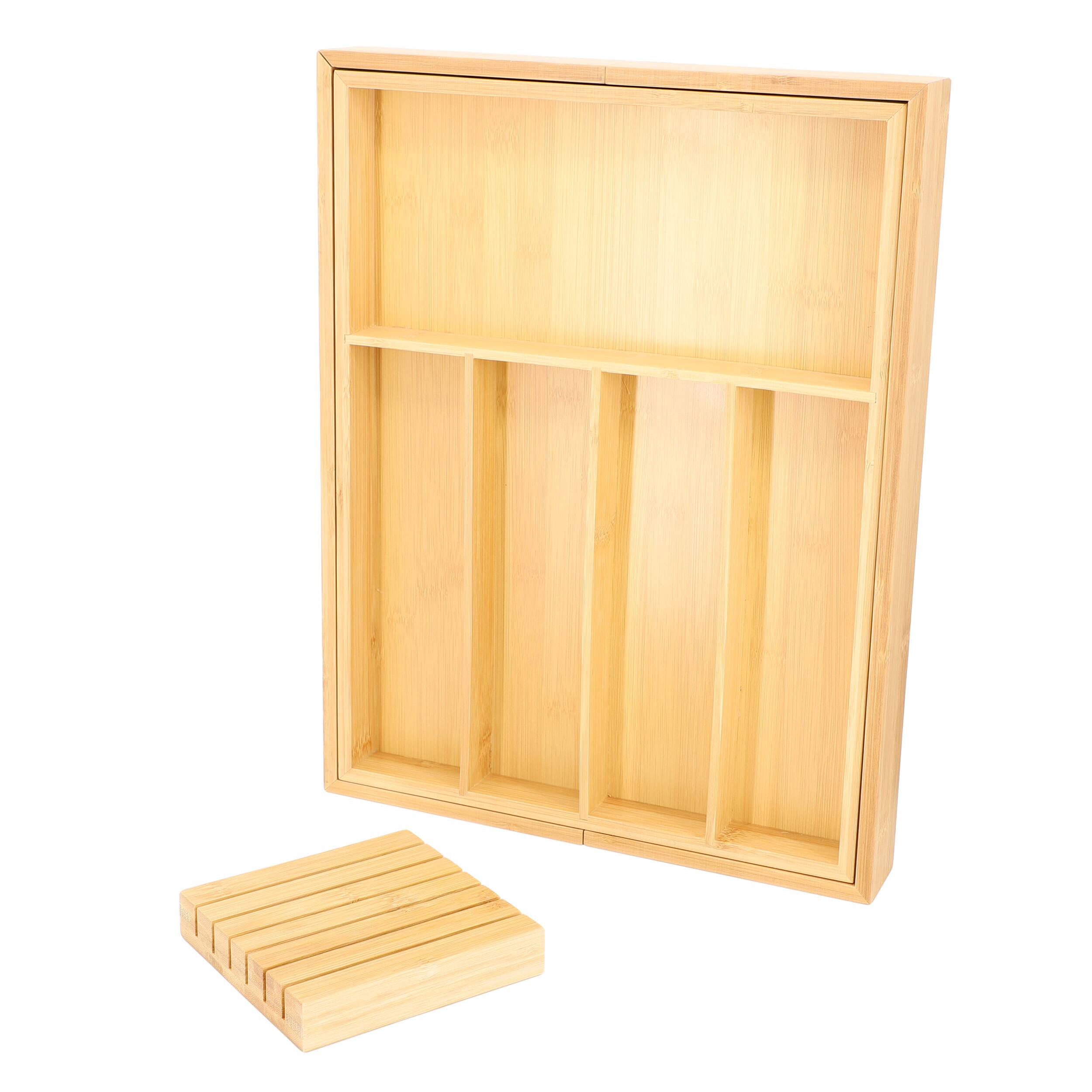 Back. MegaChef - MegaChef Adjustable Bamboo Drawer Storage and Organization Tray with Removable Knife Block - Brown.