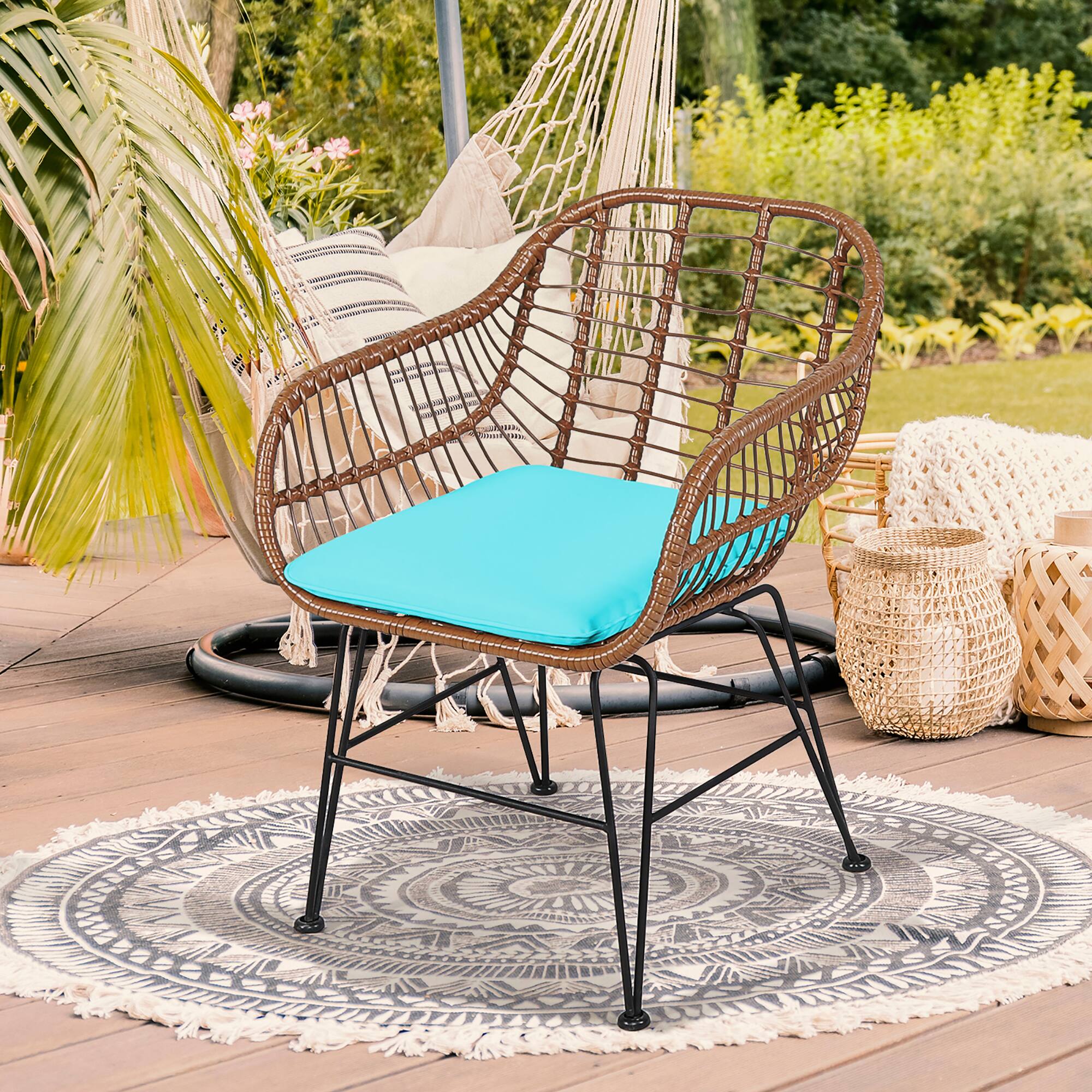 Alt View 3. Costway - 3PCS Patio Rattan Bistro Set Table Armchair Garden Cushion - Turquoise.
