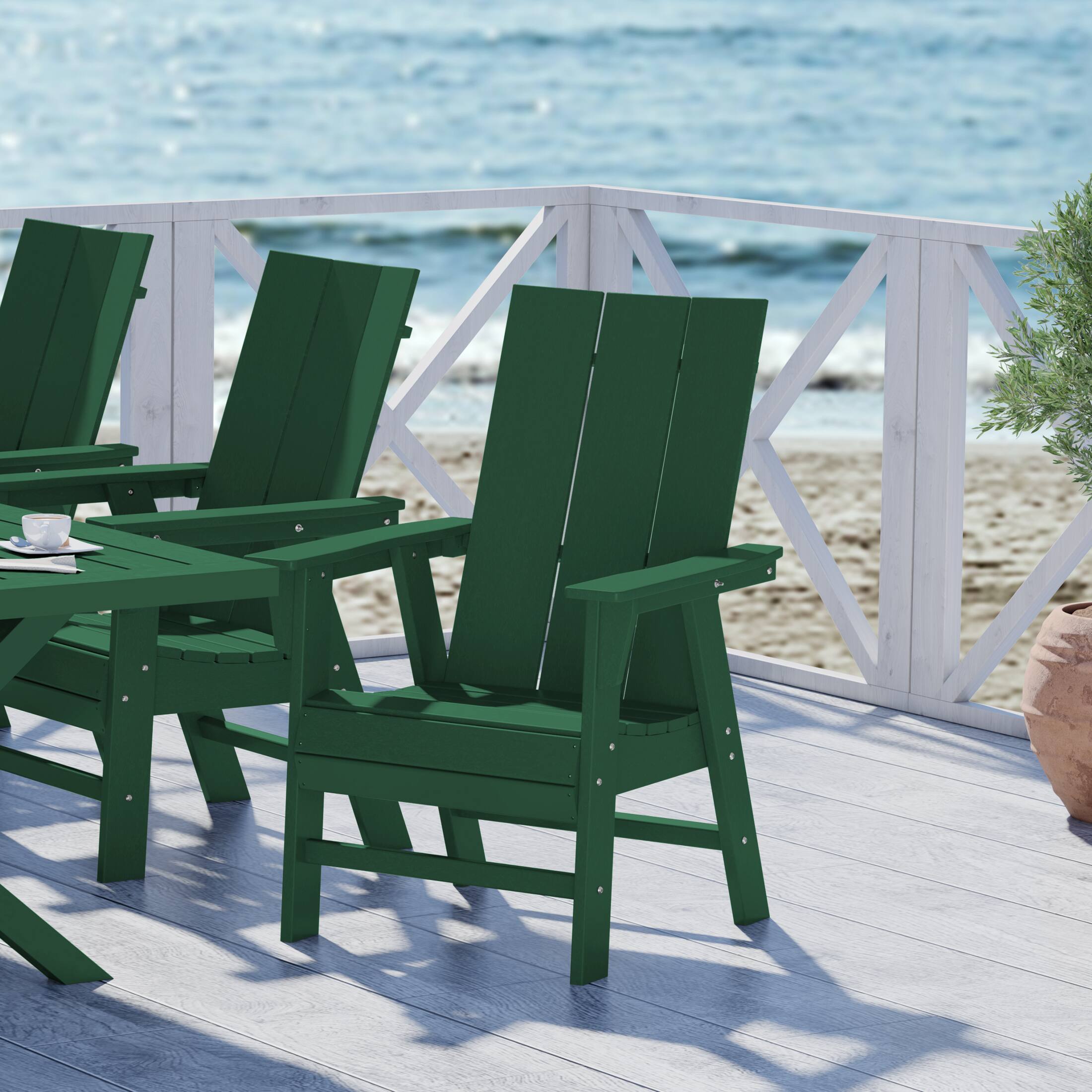 Angle. WestinTrends - WestinTrends Ashore Outdoor Patio HDPE Plastic Modern Adirondack Dining Chair - Dark Green.