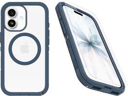 OtterBox - iPhone 17 (Only) Bundle: Defender Series XT Case & Screen Protector - Snaps on MagSafe - Rugged & Durable - Baby Blue Jeans (Clear/Blue)