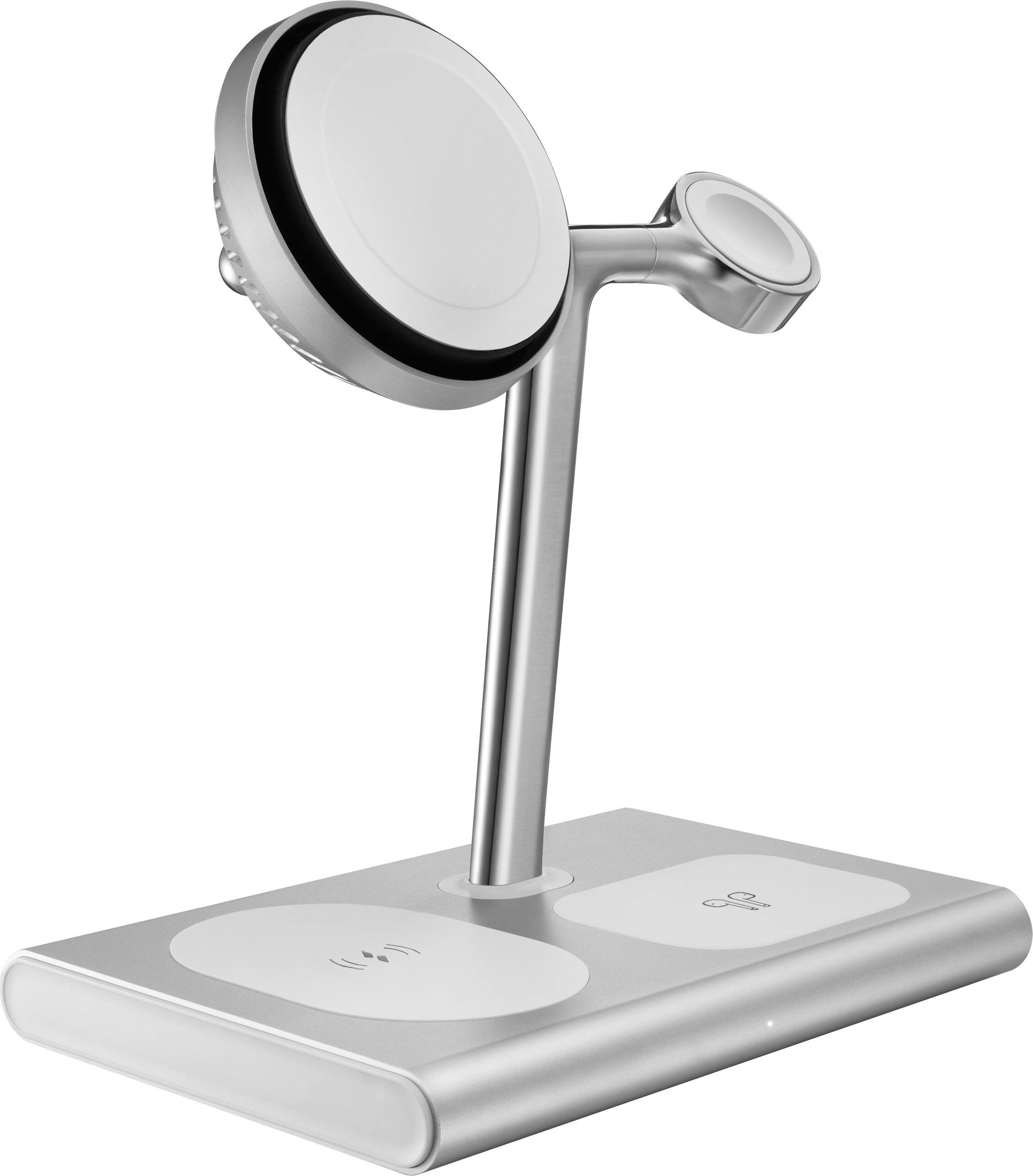 Alt View 1. Insignia™ - 4-in-1 15W Qi2 Certified Fast Charge Wireless Charging Stand for iPhone, Apple Watch, AirPods & Qi Devices - Silver.