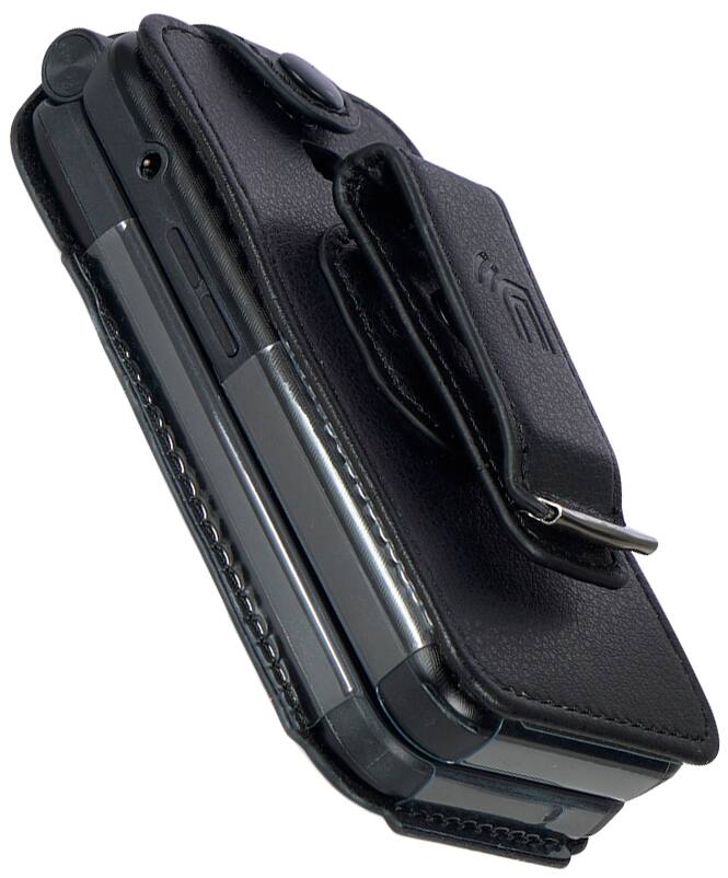 Alt View 3. Nakedcellphone - Case for Consumer Cellular IRIS EASY Flip Phone / Boost Mobile Summit Flip 4G - Vegan Leather with Belt Clip - Black.