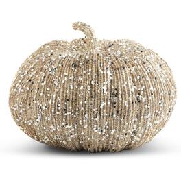 K&K Interiors - Glitter Pumpkin Display Piece Home Decoration 6 x 8 inch - Champagne