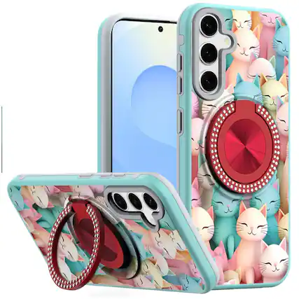 Front. Kitcheniva - 360 Rotating Stand Case With Tempered Glass For Samsung S24 S25 Cats - Cats.