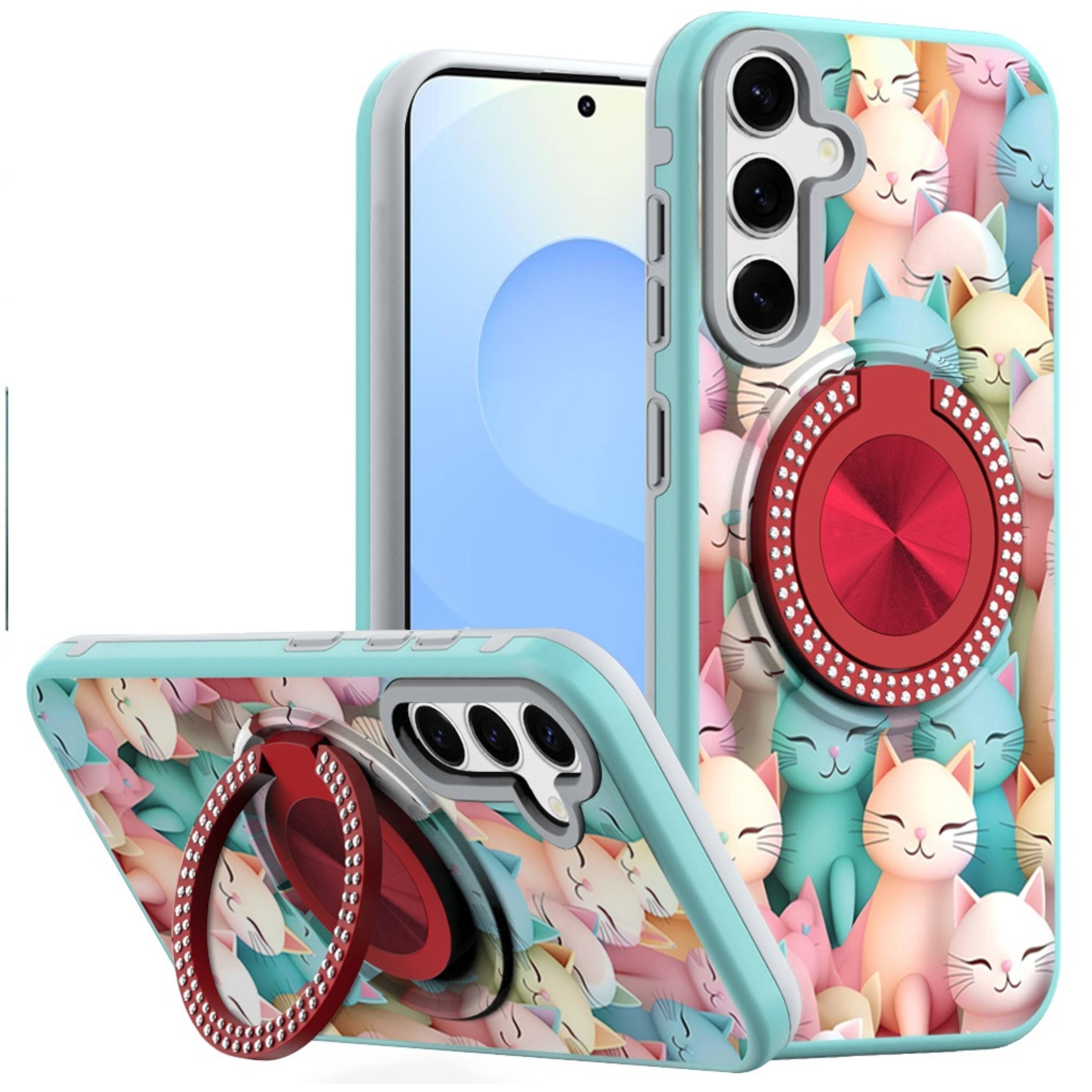Front. Kitcheniva - 360 Rotating Stand Case With Tempered Glass For Samsung S24 S25 Cats - Cats.