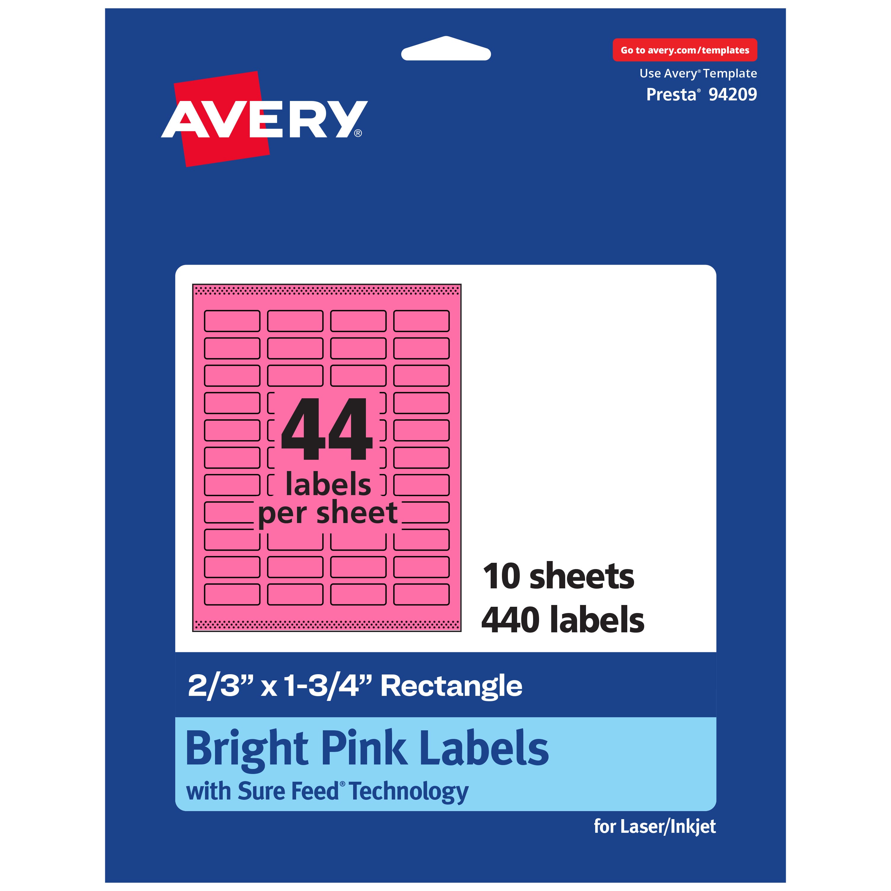 "Avery - Printable Rectangle Labels, Bright 2/3"" x 1-3/4"", 440ct - Pink" price history on PriceWatchPro