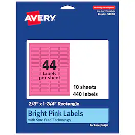 Avery - Printable Rectangle Labels, Bright 2/3" x 1-3/4", 440ct - Pink