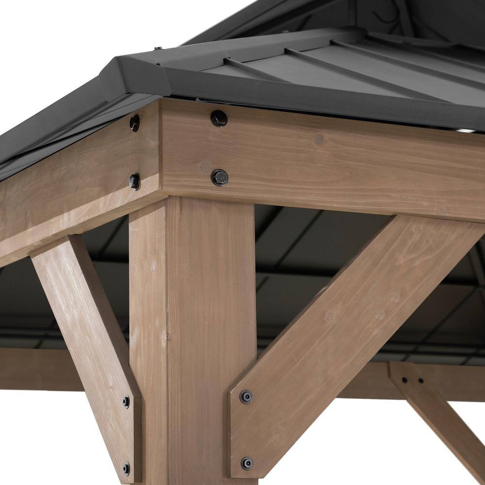 Alt View 3. SUNJOY - Sunjoy Wooden 11’ x 11’ Outdoor Steel Hardtop Gazebo.