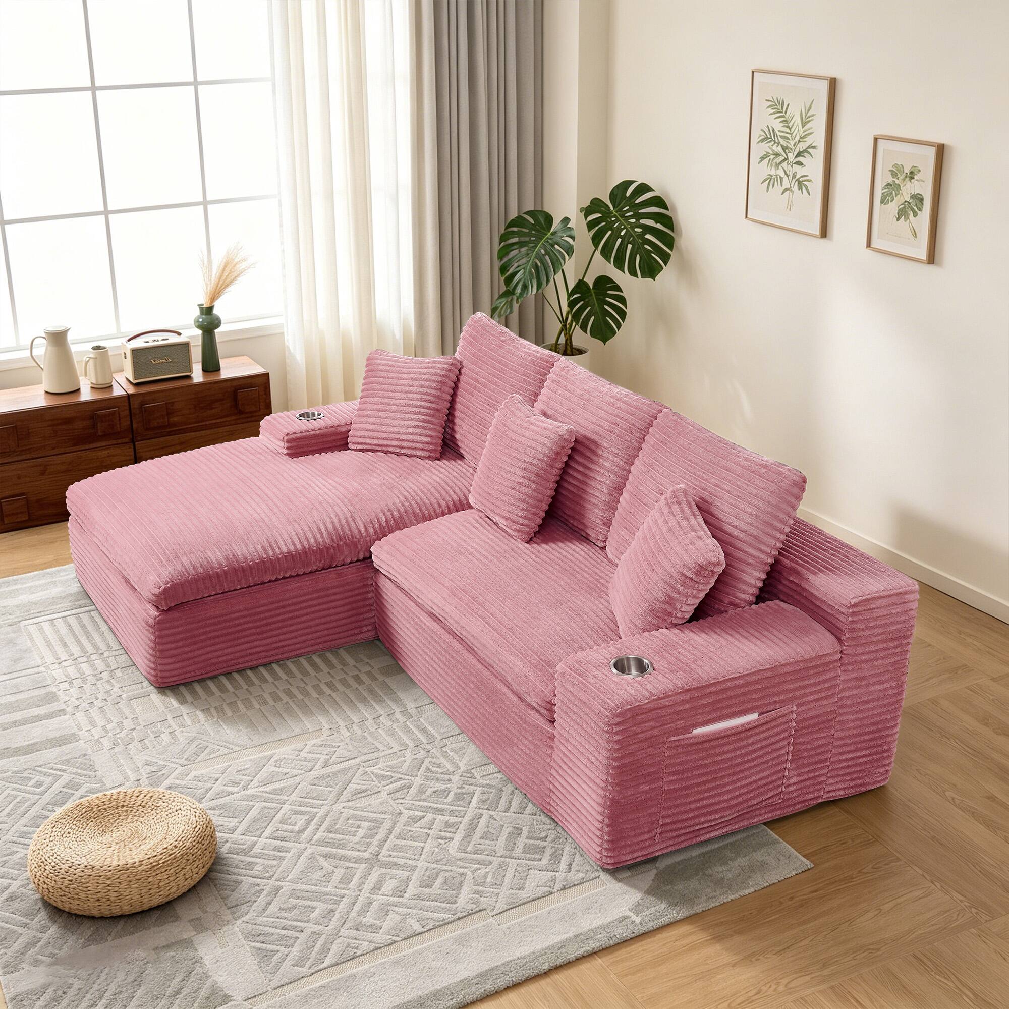Left. Electra Tech Xpress - 98" Cloud Sectional Couch with Deep Seat,Boneless L Shape Sofa Couch for Living Room Bedroom, No Assembly Require - Pink.