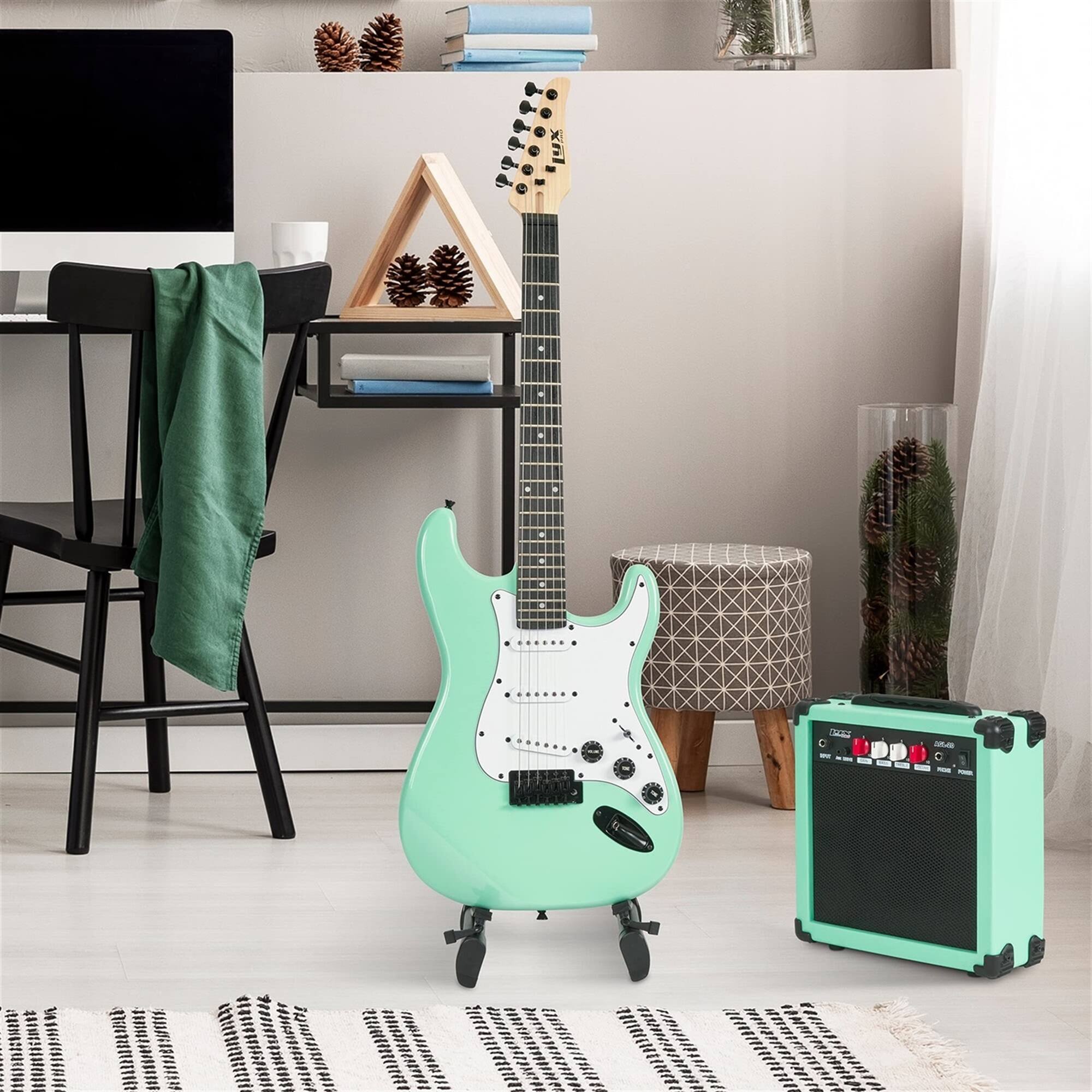 Alt View 4. Lyxpro - CS 39” Electric Guitar Kit for Beginner with Amp Cable, 6 Picks & Guide - Green.