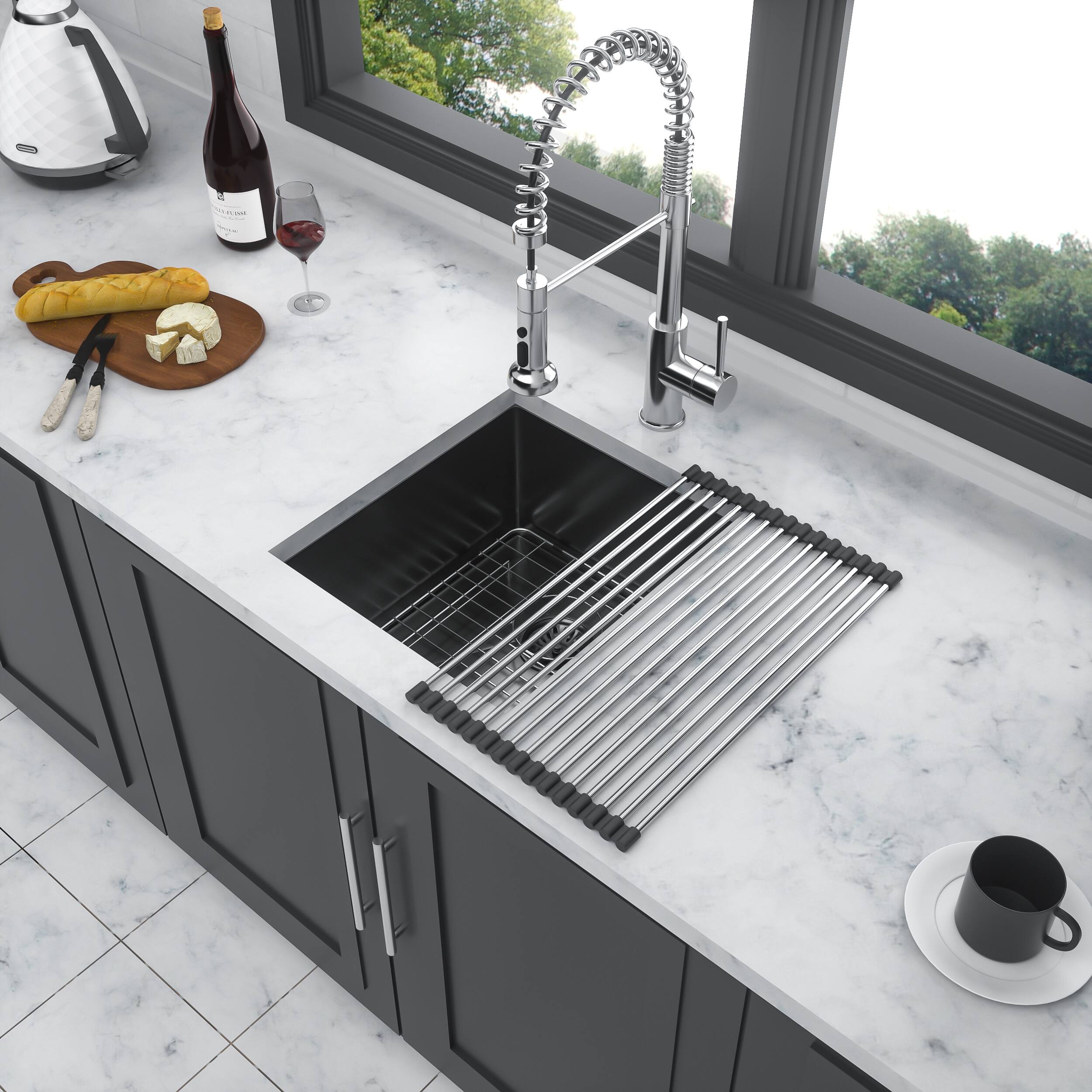 Left. Siljoy - Gunmetal Black Kitchen Sink - 15"x 17"x 10" Undermount Singel Bowl basin 16 Gauge Stainless Steel with 10 Inch Deep - Gunmetal Black.