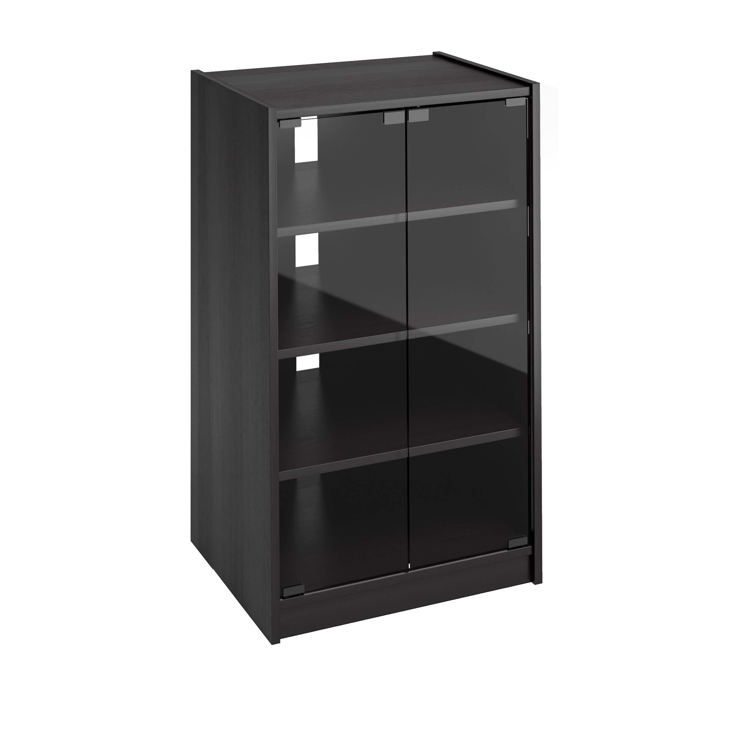 Front. CorLiving - 4-Tier Media Stand, DVD Storage Cabinet with 3 Adjustable Shelves, Tempered Glass Doors, and Cable Management - Black.