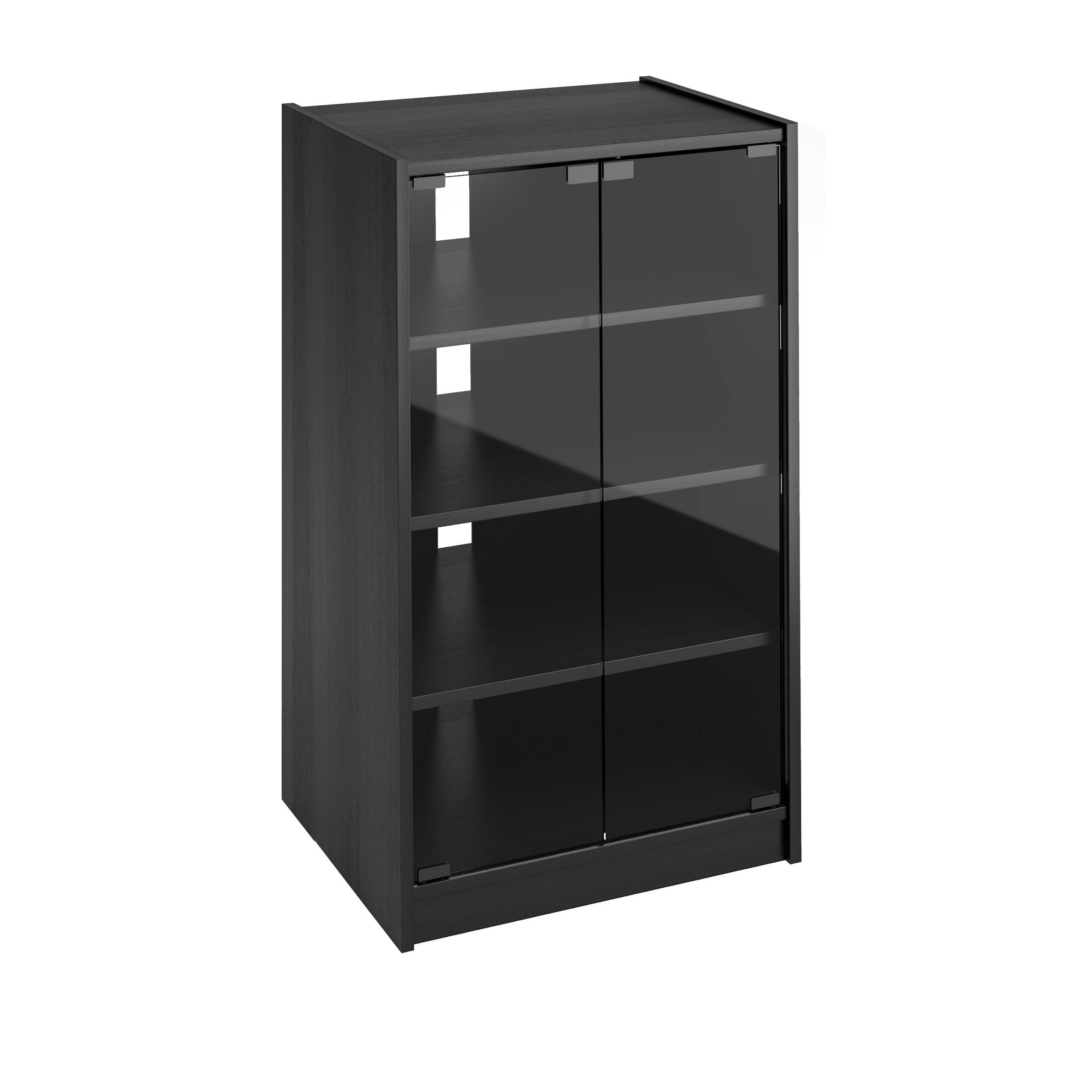 CorLiving - 4-Tier Media Stand, DVD Storage Cabinet with 3 Adjustable Shelves, Tempered Glass Doors, and Cable Management - Black