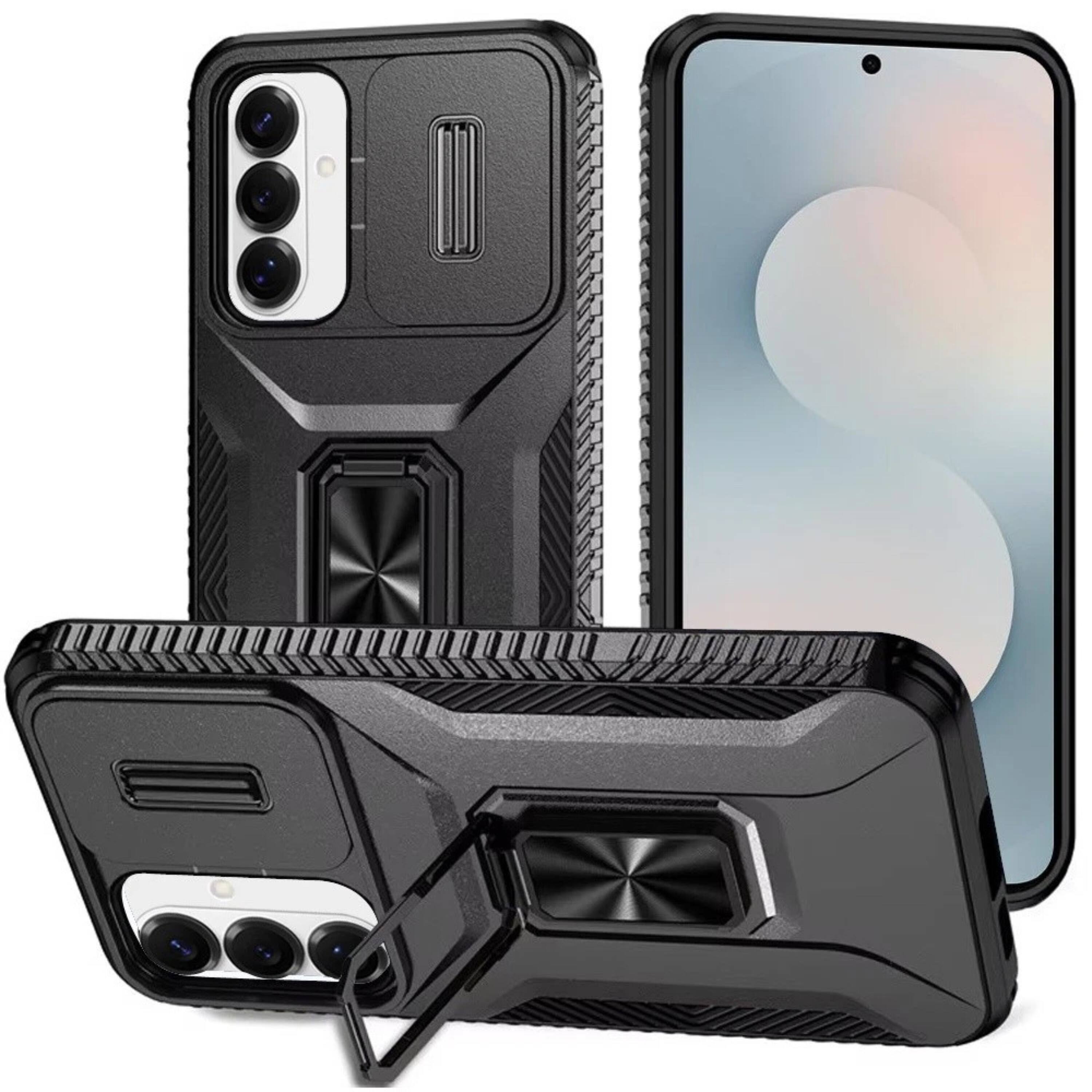 Front. Kitcheniva - Full Coverage Metal Stand Lens Cover Phone Case With Tempered Glass For Samsung S26 Plus Black - Black.
