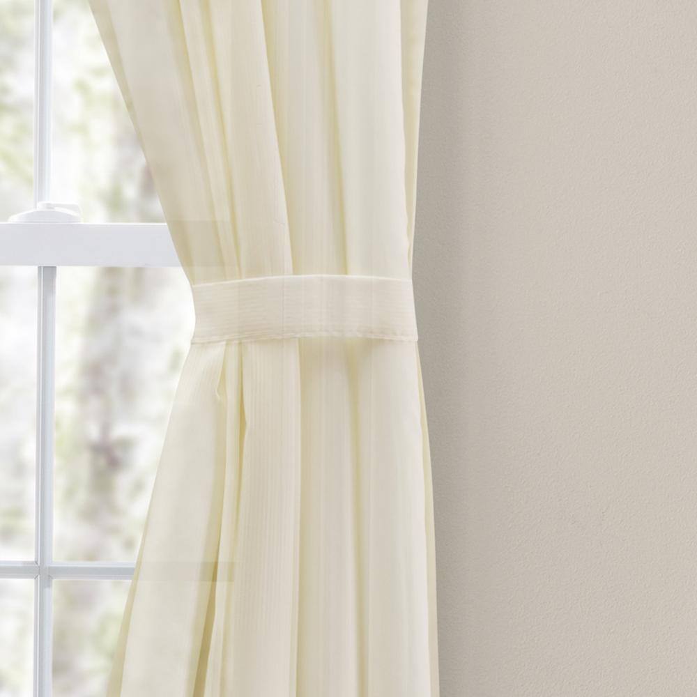Left. Ellis Curtain - Ellis Curtain Shadow Stripe Tailored Curtain Panel Pair for Windows with Ties 80" x 45" Natural - Natural.