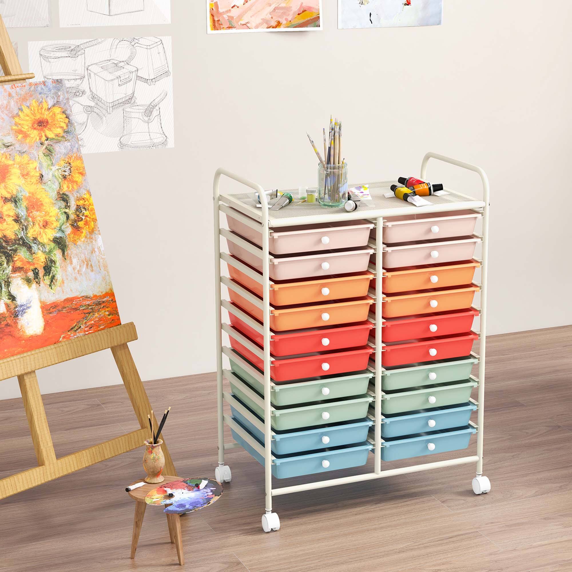 Alt View 1. Costway - 20 Drawer Rolling Storage Cart Art Craft Organizer on Wheels Multipurpose - Macaron.