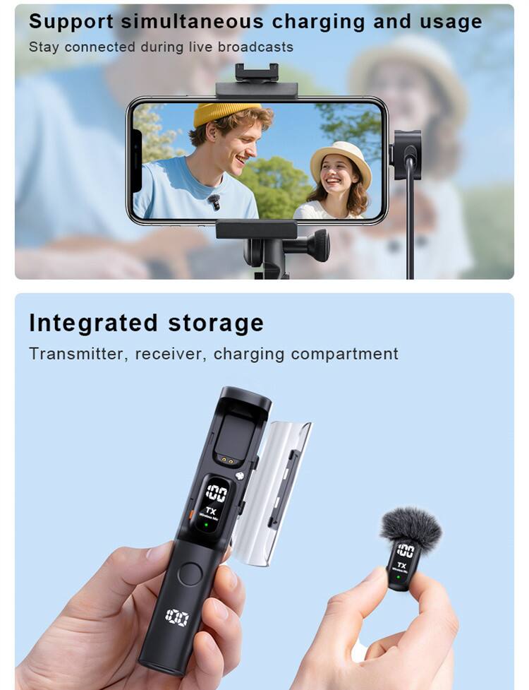 Support simultaneous charging and usage  
Stay connected during live broadcasts  

Integrated storage  
Transmitter, receiver, charging compartment  

IUW TX  
UU TX 100