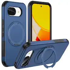Front. Dteck - Magnetic Shockproof Case for Google Pixel 10a, 360 Rotating Ring Stand Non Slip Cover with Raised Edge Protection - Blue.