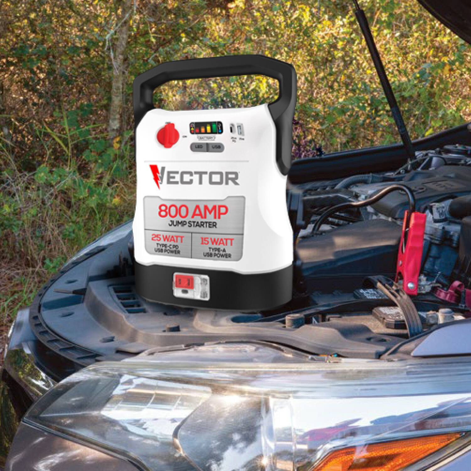 LED use ECTOR 800 AMP JUMP STARTER 25 WATT 15 TYPE-CPO WATT PO USE POWER TYPE-A