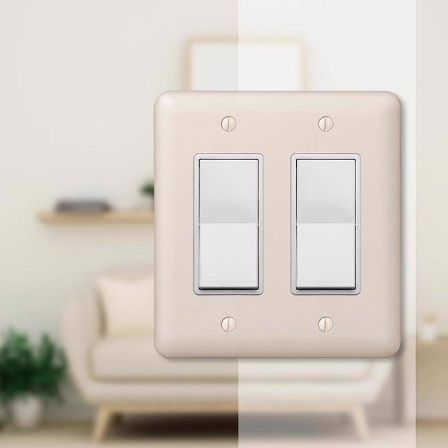 Left. AMERELLE - Amerelle Devon Light Almond 2 gang Stamped Steel Decorator Wall Plate 1 pk - Almond.