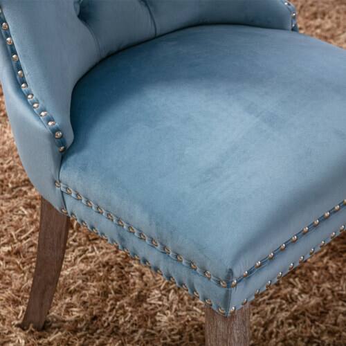 Alt View 4. LUCKY ONE - Assembled Tufted Velvet Dining Chair Set of 2 with Wood Legs Nailhead Trim High Back - Light Blue.