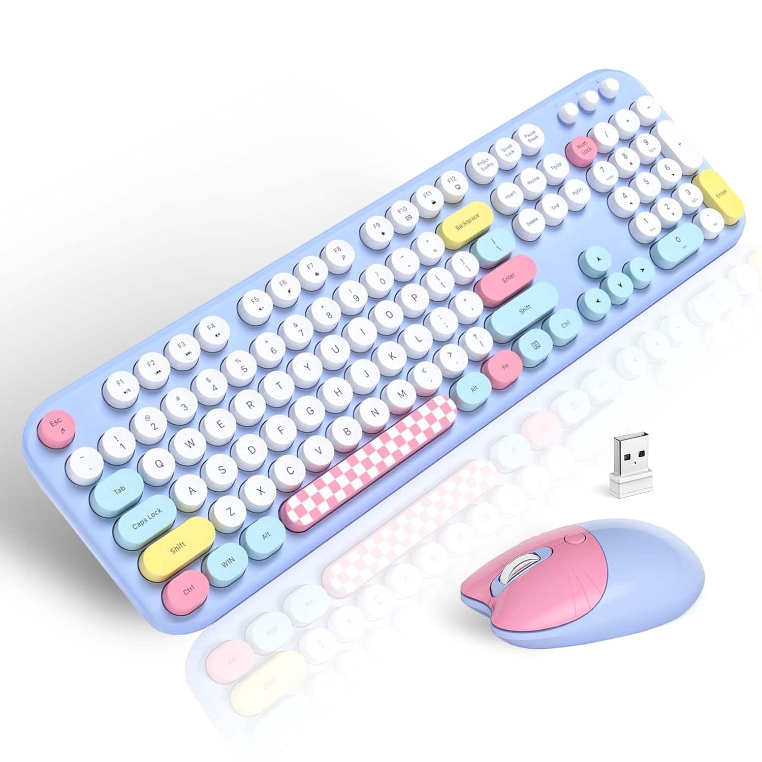 MOFii - Retro Wireless Keyboard & Ambidextrous Mouse Combo, 2.4GHz w/ Number Pad for Computer PC Laptop Mac Windows - Blue