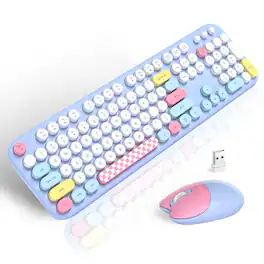 MOFii - Retro Wireless Keyboard & Ambidextrous Mouse Combo, 2.4GHz w/ Number Pad for Computer PC Laptop Mac Windows - Blue
