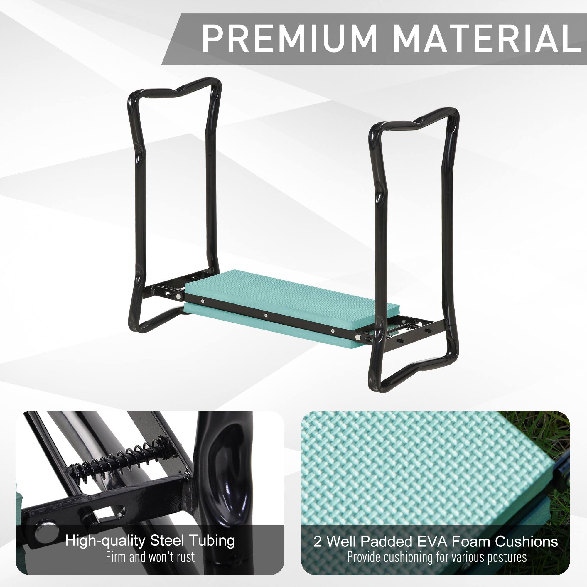 PREMIUM MATERIAL

High-quality Steel Tubing  
Firm and won't rust

2 Well Padded EVA Foam Cushions  
Provide cushioning for various postures